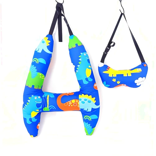 JUAWTYUK H-Shape - Kid Car Sleeping Head Support, Children's Car Pillows, Washable Neck Pillows, Ultimate Comfort and Secure, for in car Kids and Adults for Head,Neck,Arm Supports (Blue/Dinosaur)