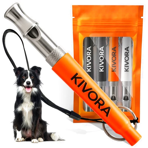 KIVORA 4 Pack Dog Whistle to Stop Barking Neighbors Dog,304 Stainless Steel Adjustable Ultrasonic Silent Dog Training Whistle for Recall & Bark Control,Professional Whistle Suitable for All Dogs
