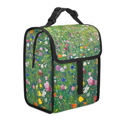 BWQSKL A Field of Wild Flowers Printed Reusable Insulated Lunch Bag for Men And Women Cute Leak-proof Large Space Refrigerated Tote Bag for Work Trips And Picnics