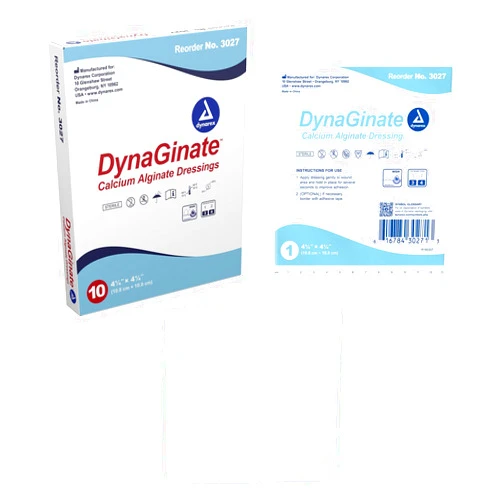 Dynarex DynaGinate Calcium Alginate Wound Dressing - Sterile, Non-Stick Topical Wound Pads - Absorbent Gel Patches for Moderate to High Exuding Cuts - for Medical & Home Use - 4.25