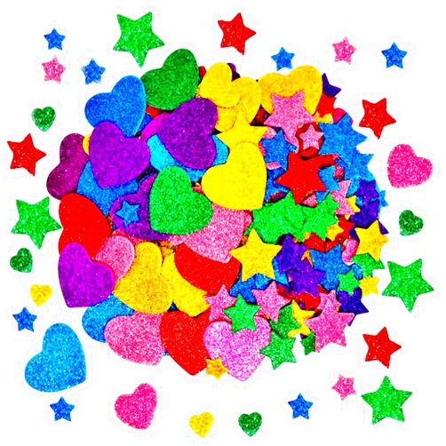 TTSAM 260 Pieces Colorful Glitter Foam Stickers Self Adhesive Stars Mini Heart Shapes Glitter Stickers, Kid's Arts Craft Supplies Greeting Cards Home Decoration Stars&Heart Shapes