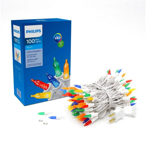 PHILIPS 100 LED Multicolor Faceted Mini Christmas Lights on White Wire - UL Listed for Indoor/Outdoor Use - 35.33' Total Length with 4