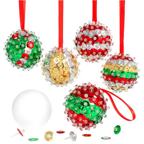 READY 2 LEARN- Create Your Own Sequin Ornaments - Set of 6 - Christmas Crafts for Kids - Christmas Tree Decorations - All Materials Included, Green,Red,Silver