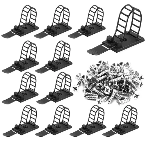 PLYXQ 50Pcs Adhesive Cable Management Ties Extra Screw & Hole,Multi-Purpose Wire Organizer Adjustable Nylon Cable Straps Cord Holders for Home and Office Desk Organization