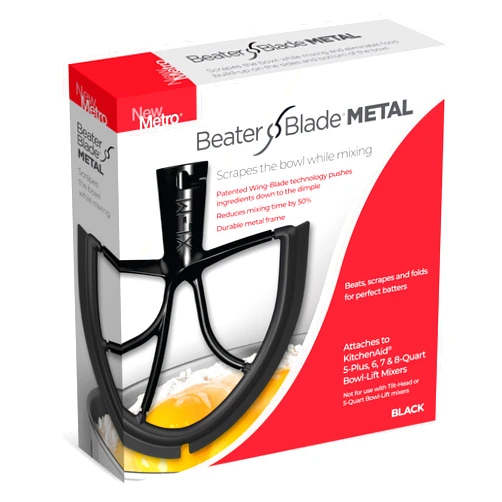 New Metro Design XL-MAX Metal Beater Blade, works with KitchenAid 5+, 6, 7, 8-Quart Stand Mixers, Black