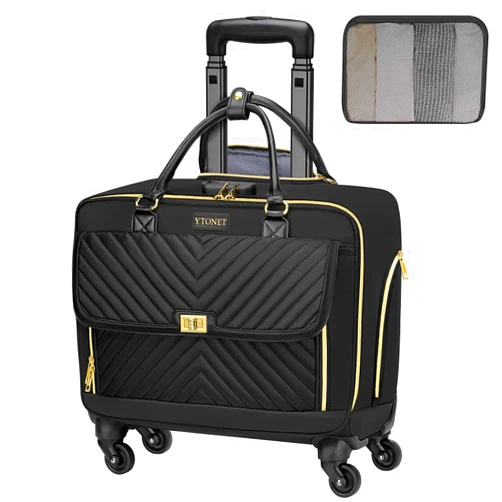 Ytonet Rolling Laptop Bag, Rolling Briefcase for Women with 4 Spinner Wheels, 17.3 Inch Rolling Computer Bag with Lock and Packing Cube, Laptop Bag with Wheels for Travel Work Business Teacher,Black