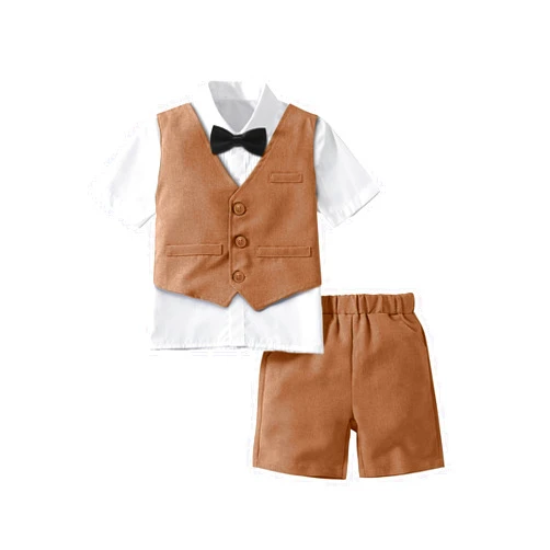 IFLUVYA Boys Suits Summer Linen Suits 4piece Toddler Suit for Boys Beach Wedding Prom Boys Tuxedo Suit