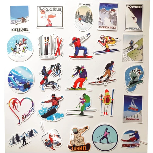 Generic Funny Ski Mountain Stickers, 50Pcs, Blue, White, Red, Cartoon Style, PVC Material, Waterproof, UV Resistant, Ski & Snowboard Theme, Outdoor Use