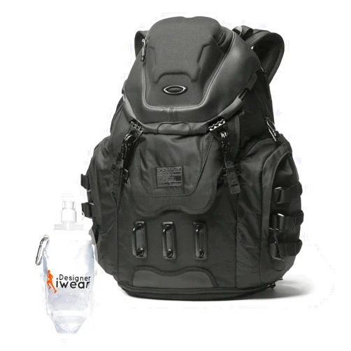Oakley Men's 34L Kitchen Sink Black Backpack Casual Daypack for Hiking Backpacking Camping Traveling + BUNDLE with Designer iWear Collapsible Water Bottle with Carabiner