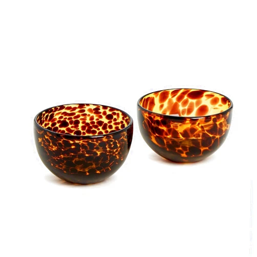 Two's Company Set of 2 Tortoise Print Tidbit Bowl, Glass, 4-inch Diameter, Kitchen Serveware and Accessories