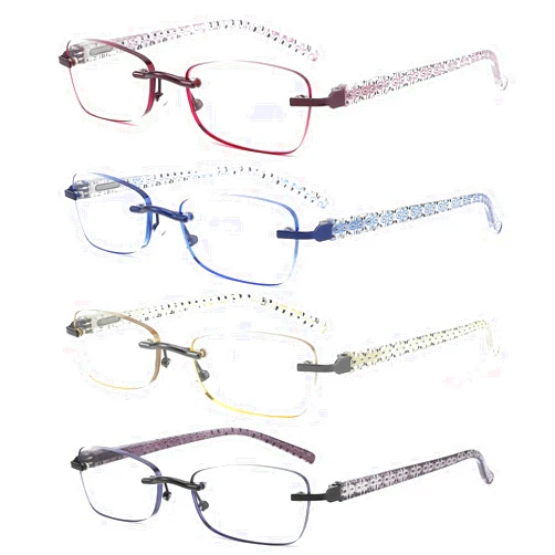 CRGATV 4-pack Rimless Tinted Reading Glasses For Women Blue Light Blocking Stylish Readers Anti UV/Eye Strain/Glare