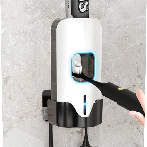 TuCao Automatic Toothpaste Dispenser Wall Mounted - Smart Touchless Toothpaste Squeezer with 3 Adjustable Levels, 2 Toothbrush Holders- for Kids and Adults, Bathroom Essentials