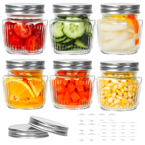 Cehomi Glass Mason Jars with Lids - 8 oz Vintage Canning Jars, Pickling Jars for Jelly, Jam, Honey, Pickles, Spice, Essential Preserver for Home Storage and Gifting 6 Pack