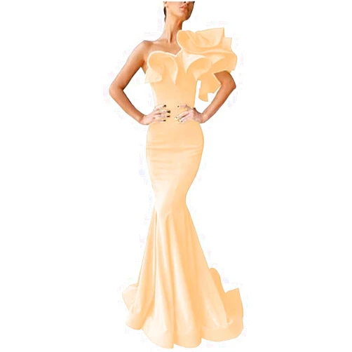 Lsadoraso Women's One Shoulder Ruffles Satin Mermaid Prom Dresses Long Ball Gowns Formal Evening Party Gowns