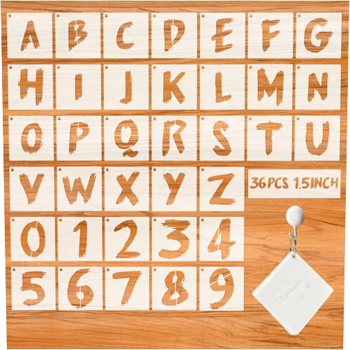 Teniinet 36Pcs Letter Stencils for Painting, Reusable Numbers & Alphabet Stencils,Spray Painting Stencils,Letter Stencils for Wood,Wall,Fabric,Rock,Chalkboard,Signage (1.5 inch,Cursive)