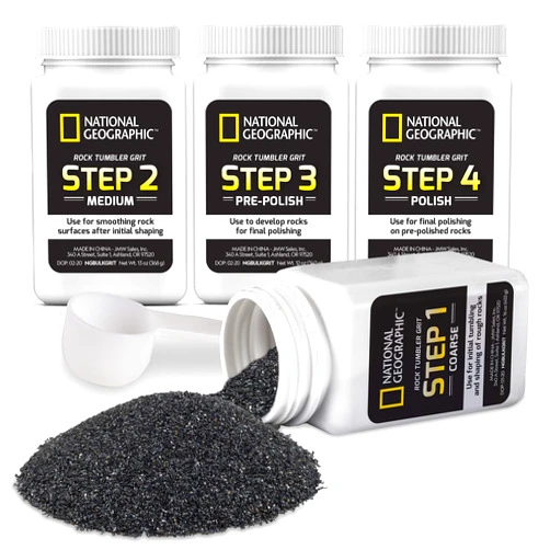 Blue Marble National Geographic Rock Tumbler Grit and Polish Refill Kit - Tumbling Grit Media, Polish Up to 20 lbs. of Rocks, Works with Any Rock Polisher, Rock Tumbler Supplies