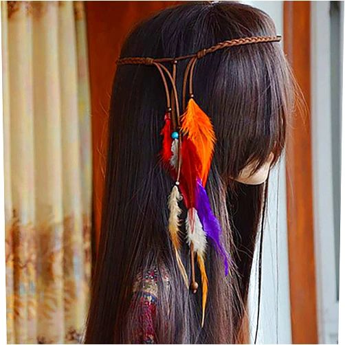 Morebrave Indian Peacock Feather Headbands Boho Headpieces Colorful Headdress Handmade Festival Hair Accessories for Women and Girls