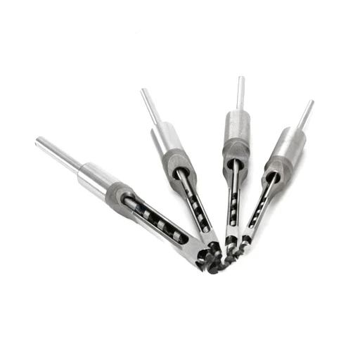 CREAP 4PC HSS Twist Drill Bits Square Auger Mortising Chisel Drill Set Square Hole Opener Woodworking Drill Tools Kit Set Extended Saw