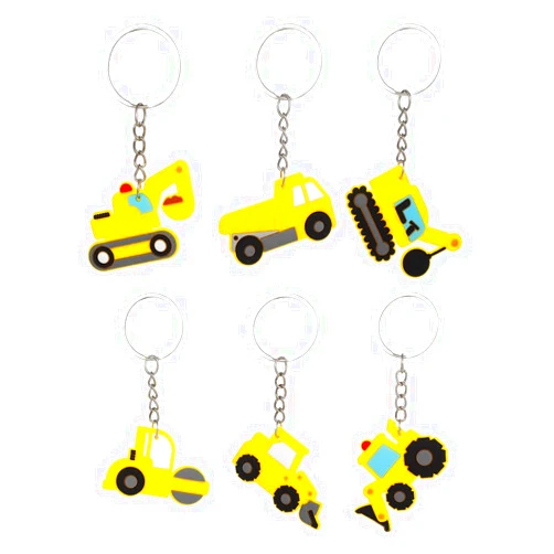 Kawailay 12 Pcs Construction Keychains Tractor Silicone Keyring Forest Animals Bracelets Charms Keychains Construction Themed Party Favor Supplies for Baby Shower Birthday Party