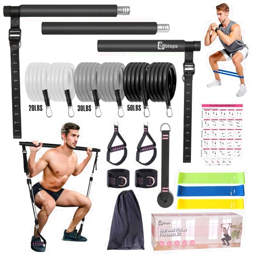 Bbtops Pilates Bar Kit with Resistance Bands,Pilates Bar with Stackable Bands Workout Equipment for Legs,Hip,Waist and Arm,Exercise Fitness Equipment for Women & Men Home Gym Yoga Pilates