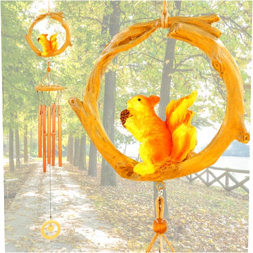 AILUOQI Squirrel Wind Chimes for Outside Resin Hanging Decor for Outdoor Patio Backyard Porch Home or Garden Decor. 32 Inch Bronze