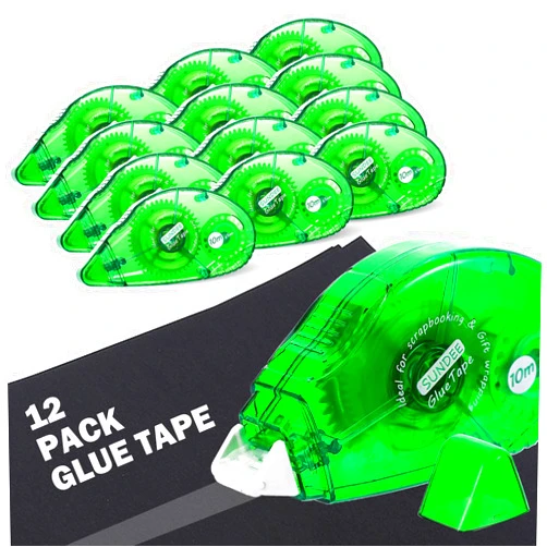 Sundee Double Sided Adhesive Scrapbook Runner Tape Roller,12 Packs Permanent Adhesive Dots Roller Applicator,Power Mini Glue Tape for Smooth Application, Multicolor - Green