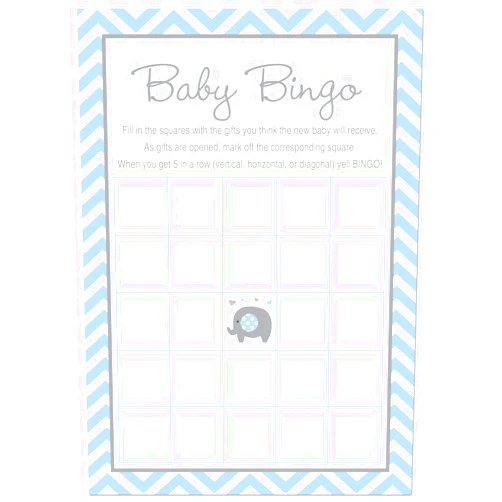 BALABO 24 Cnt Blue Chevron Elephant Baby Bingo Cards