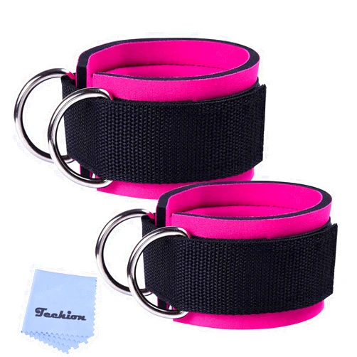 Techion 1 Pair of Fitness Ankle Straps for Cable Machine - Double D-Ring, Adjustable Comfort fit Neoprene - for Men and Women