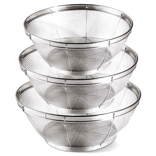 OBTANIM 3 Pack Stainless Steel Colander Fine Mesh Pasta Strainer Baskets for Kitchen Food Rice Yogurt Strain Drain Rinse, 11 Inch 10 Inch 9 Inch (5 Quart 4 Quart 3 Quart)