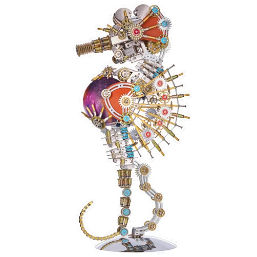Oeukas 3D Metal Puzzles, DIY Metal Puzzle Toys for Adult, Cyberpunk Mechanical Seahorse with Colored Lights Decoration for Men's Birthday