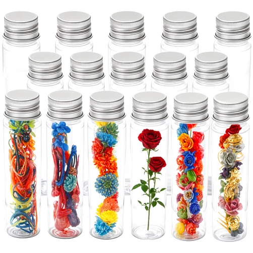 Berenti 16 PCS Plastic Test Tubes with Caps (50 ml) - 1.09×4.30 Inches/28×109 mm Gumball Tubes as Storage Containers for Candy, Beads, Powder – Clear Test Tube for Sample Testing, Home & Party Décor