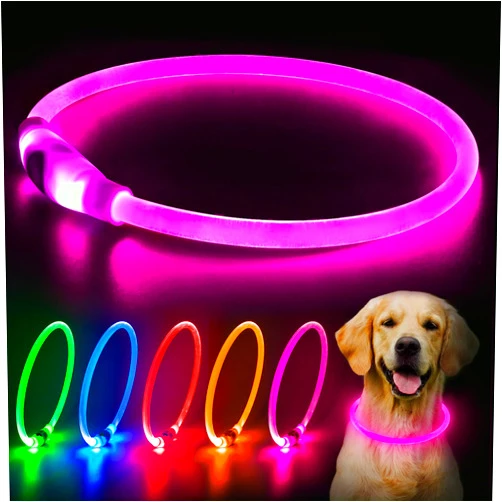 Flashseen LED Dog Collar, USB Rechargeable Glowing Lighted Up Collar, Cuttable Water-Resistant TPU Safety Collar Lights for Small Medium Large Dogs