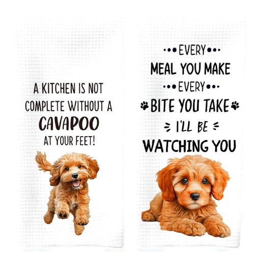 Tzhim Cavapoo Dog Kitchen Towels Set of 2, Cavapoo Gifts Hand Towels, Gifts for Cavapoo Lovers Dish Towels Dishcloths Tea Towels for Kitchen, Dog Lover Gifts, Dog Kitchen Bathroom Decor, 16x24 Inch