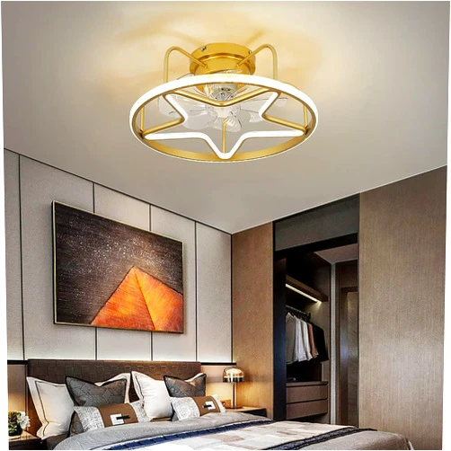 LINGCMP Nordic Golden Star Ceiling Fans Lights Interior Lighting with Remote Ceiling Fan Lights 3-Speed Silent Smart Timing Ceiling Fan Lamp LED Light Home Decoration for Living Room Bedroom