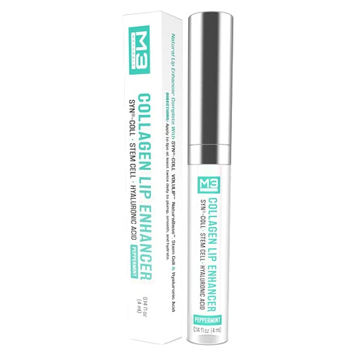 M3 Naturals Collagen Lip Plumper Clinically Proven Lip Enhancer for Fuller Softer Lips Increased Elasticity Reduce Fine Lines Hydrating Plump Gloss Lipstick Primer, Teal, Peppermint, 4 ml by M3