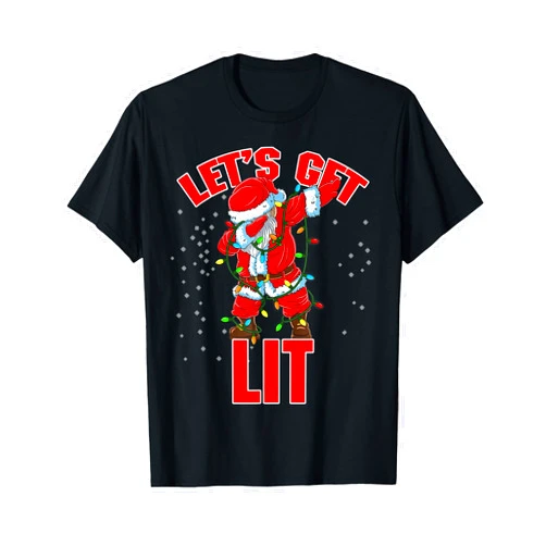 Let's Get Lit Drinking Santa Hat Dabbing Christmas Lights T-Shirt