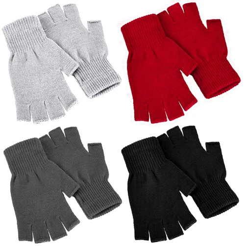 SATINIOR 4 Pairs Winter Half Finger Gloves Knitted Fingerless Mittens Warm Stretchy Gloves for Men and Women