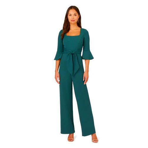 Adrianna Papell Womens Knit Crepe Tie Front Jumpsuit