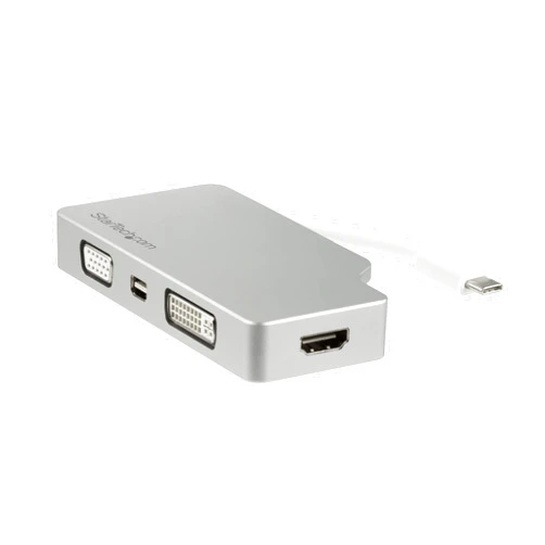 StarTech.com USB C Multiport Video Adapter with HDMI, VGA, Mini DisplayPort or DVI - USB Type C Monitor Adapter to HDMI 1.4 or mDP 1.2 (4K) - VGA or DVI (1080p) - Silver Aluminum (CDPVGDVHDMDP)
