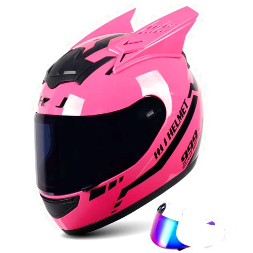 YIYHFKM Full Face Motorcycle Helmets with Cat Ears DOT/FMVSS-218 Certification Standard, Motorbike Crash Modular Helmet Adult Flip Up Visors Motocross Helmet Lightweight Design,Gift: 2 Lenses