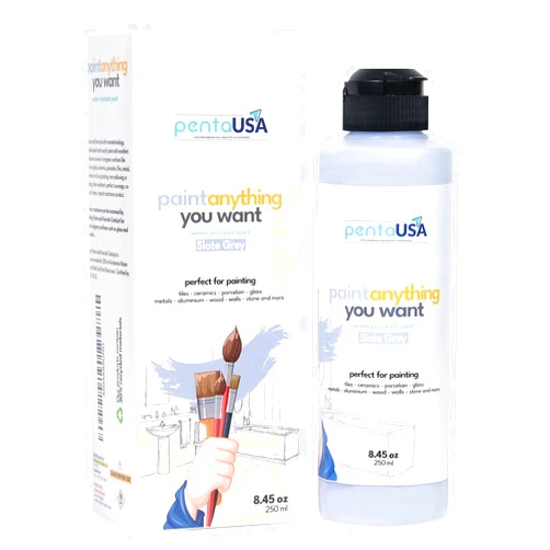 PENTAUSA All in One Paint - Slate Grey, Waterproof Paint for Bathroom, Tub, Tile, Sink, Kitchen Cabinets, Countertops, Wet Surface, 8.45oz