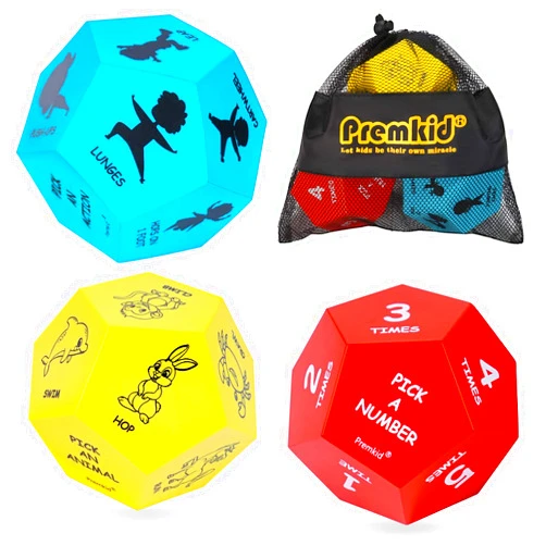 Premkid Exercise Dice for Kids,12-Sided Giant Foam Dice for Indoor and Outdoor Use, Kids Exercise Equipment for Classroom and Physical Education Learning, Dice Games, Yoga Dice for Preschool Games