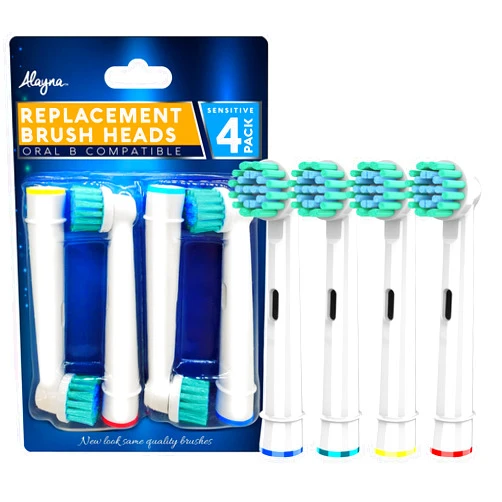 Alayna Replacement Brush Heads Compatible with Oral B- Sensitive Gum Care Electric Toothbrush Heads - Pk of 4 Sensitive Brushes- Fits Oral-b Braun 7000, Pro 1000, 9600, 500, 3000, 8000 Clean