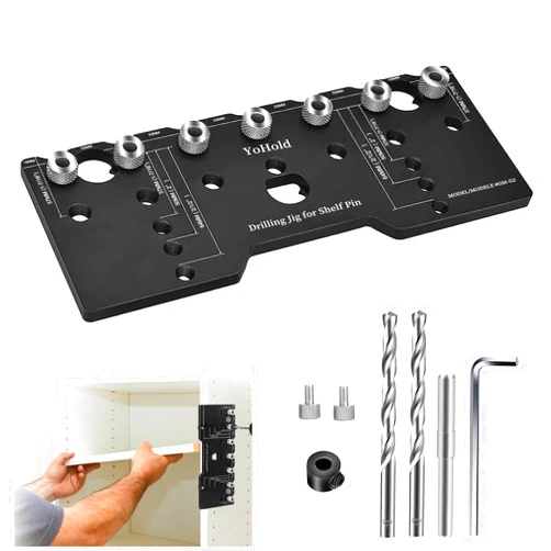 YoHold Shelf Pin Jig,5mm Cabinet Adjustable Shelf Jig Drill Guide,Drilling Template Woodworking Tools for Straight Holes Shelf Pin Drilling Jig Cabinet Hardware Shelf Pin Drilling Jig