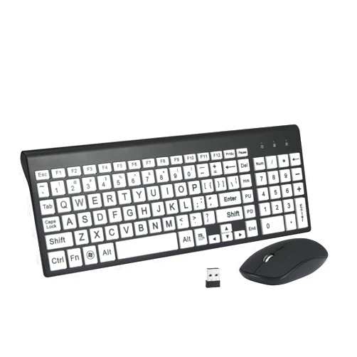 FONICER Full Size Large Print 2.4g Wireless Keyboard and Mouse with Oversized Print for Kids Visually Impaired Low Vision Individuals (Black)