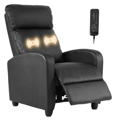 Dopinmin Recliner Chair Breathable Padded PU Leather Massage Single Sofa Recliners for Small Recliner Chair with Footrest Home Theater Seating for Bedroom Living Room,Black