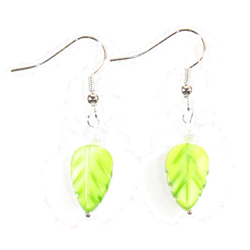 Style ARThouse Little Leaf, Lime Green Mother-of-Pearl Earrings; 1.5 Inches Total