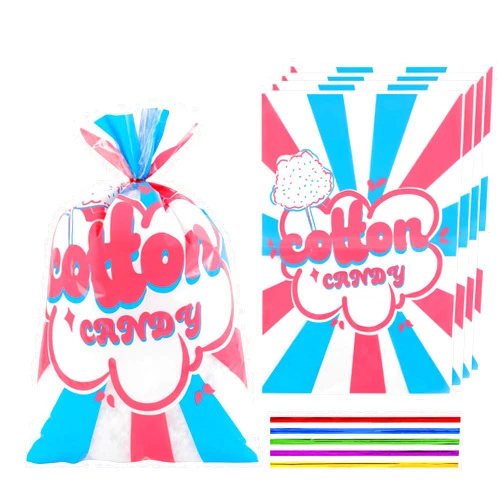 LEOSINDA 50 Pcs Cotton Candy Bags with Ties,for Cotton Candy Large Carnival Candy Cones Treat Bags Bulk Cotton Candy Supplies Carnivals Party Favors 14 x 20 Inch