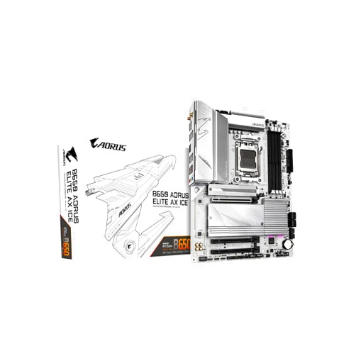 GIGABYTE B650 AORUS Elite AX ICE (AM5/ LGA 1718/ AMD/ B650/ ATX/ 5-Year Warranty/ DDR5/ Triple M.2/ PCIe 5.0/ USB 3.2 Gen2X2 Type-C/WiFi 6E/ 2.5GbE LAN/Snow White/EZ-Latch/Motherboard)