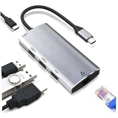 GECENinov USB C Hub, 5-in-1 USB C Hub Multiport Adapter Docking Station with Ethernet Port, 4K HDMI, 2 USB 2.0, 86W PD Charging, Type C Hub Compatible with MacBook Pro/Air, Laptop, and Other USB C Devices